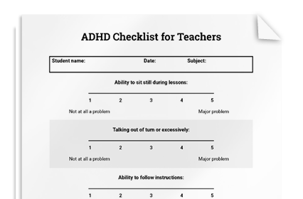 ADHD Checklist for Teachers